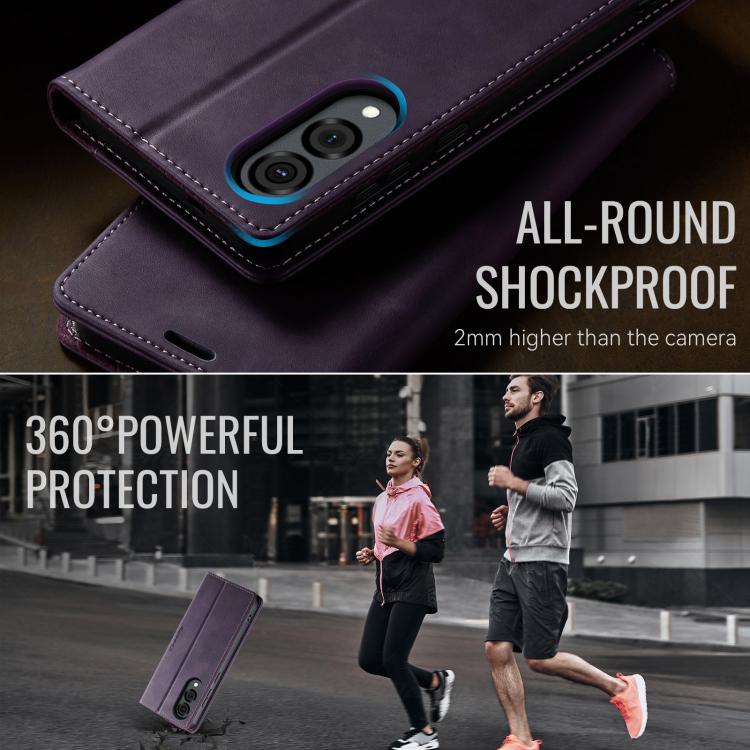 Funda para Samsung Galaxy S25 Edge CaseMe 033 con forro de piel de becerro, microfibra y bloqueo RFID (morado)