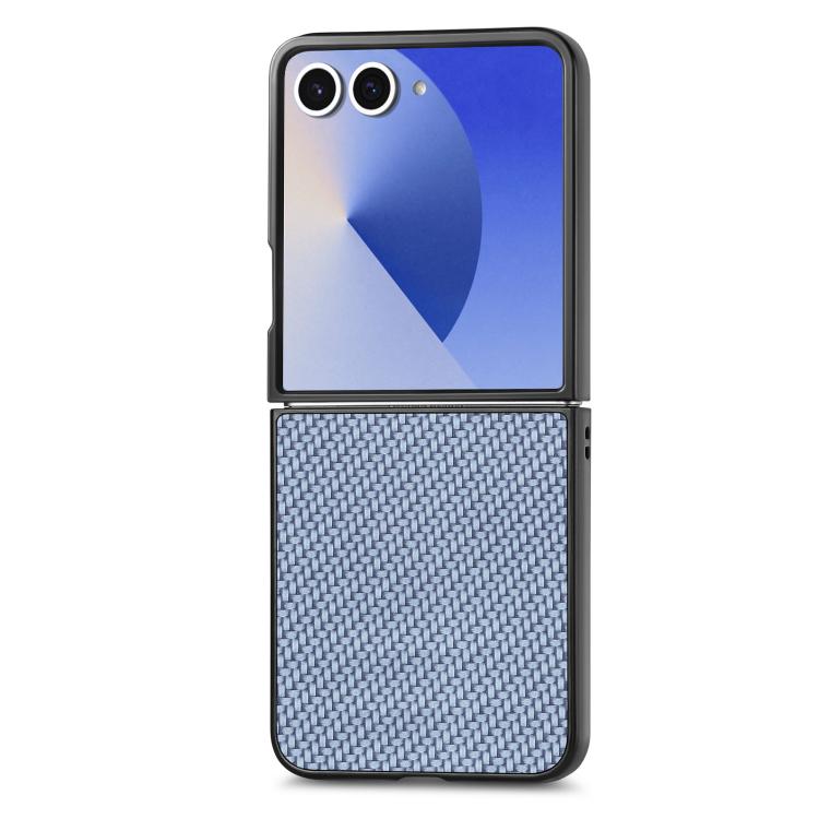Funda trasera de cuero con textura de fibra de carbono para Samsung Galaxy Z Flip 7 5G (azul)