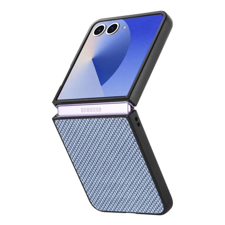 Funda trasera de cuero con textura de fibra de carbono para Samsung Galaxy Z Flip 7 5G (azul)