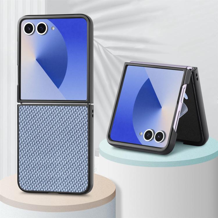 Funda trasera de cuero con textura de fibra de carbono para Samsung Galaxy Z Flip 7 5G (azul)
