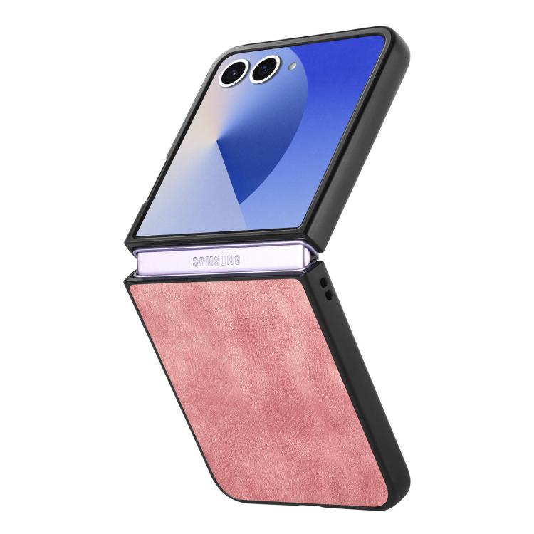 Funda trasera de cuero vintage para Samsung Galaxy Z Flip 7 5G (rosa)