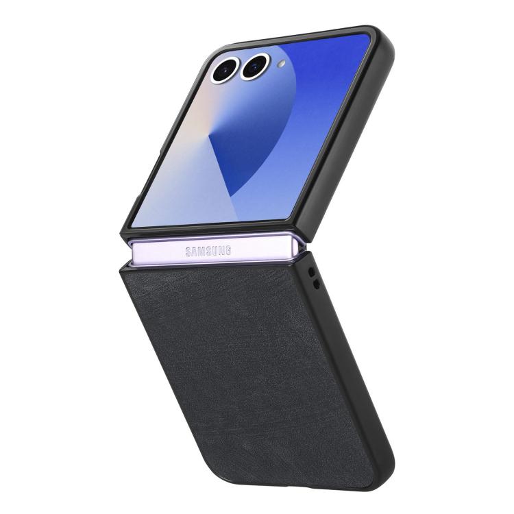 Funda trasera de cuero vintage para Samsung Galaxy Z Flip 7 5G (negro)