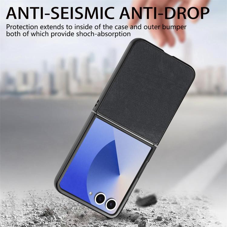 Funda trasera de cuero vintage para Samsung Galaxy Z Flip 7 5G (negro)