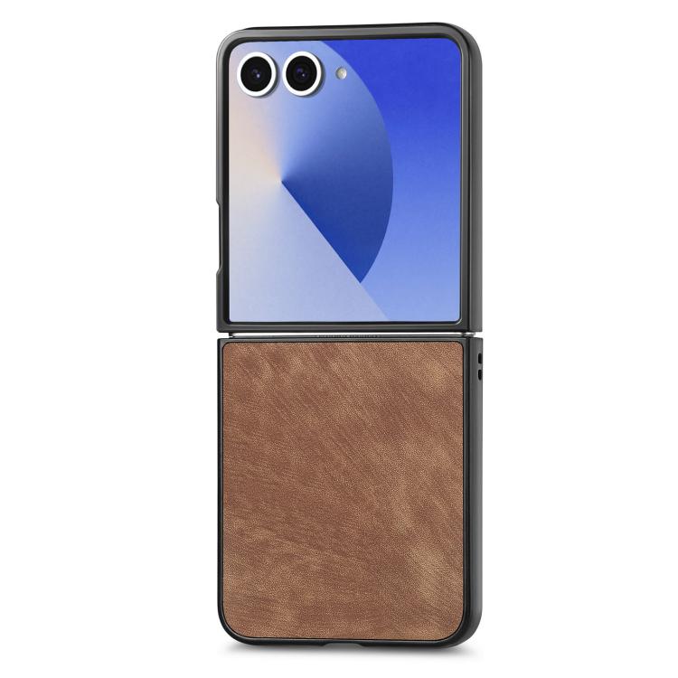 Funda trasera de cuero vintage para Samsung Galaxy Z Flip 7 5G (marrón)