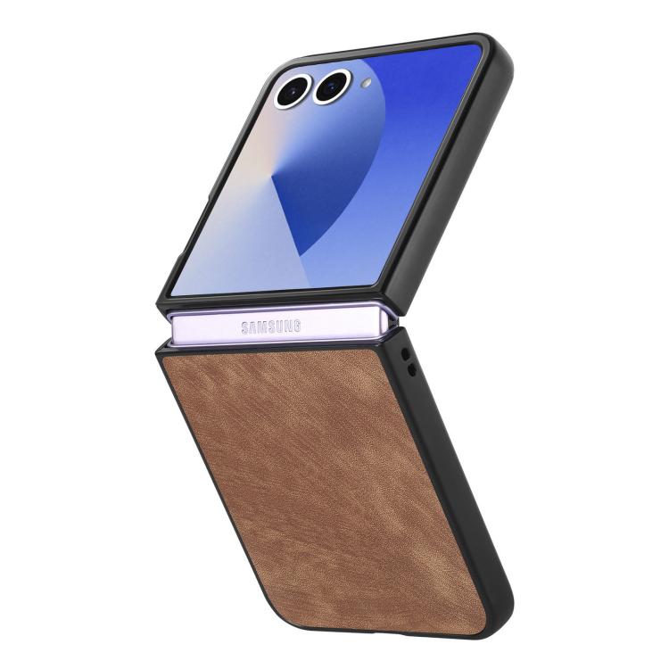 Funda trasera de cuero vintage para Samsung Galaxy Z Flip 7 5G (marrón)