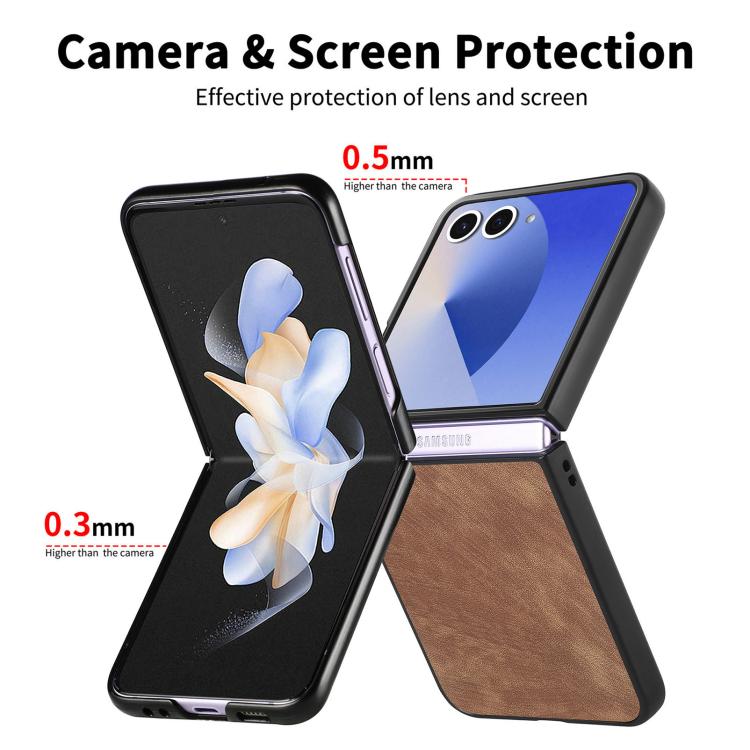 Funda trasera de cuero vintage para Samsung Galaxy Z Flip 7 5G (marrón)