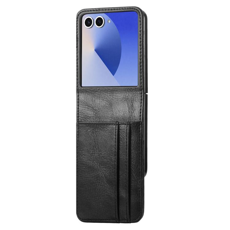 Funda de cuero con ranura para tarjetas y tapa vertical para Samsung Galaxy Z Flip7 5G (negro)