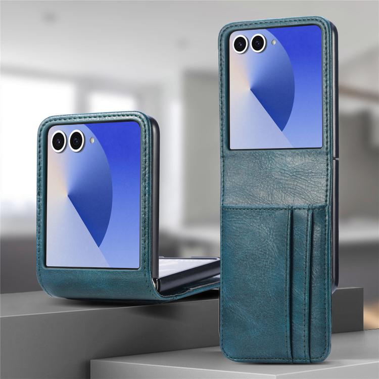 Funda de cuero con ranura para tarjetas y tapa vertical para Samsung Galaxy Z Flip7 5G (verde)