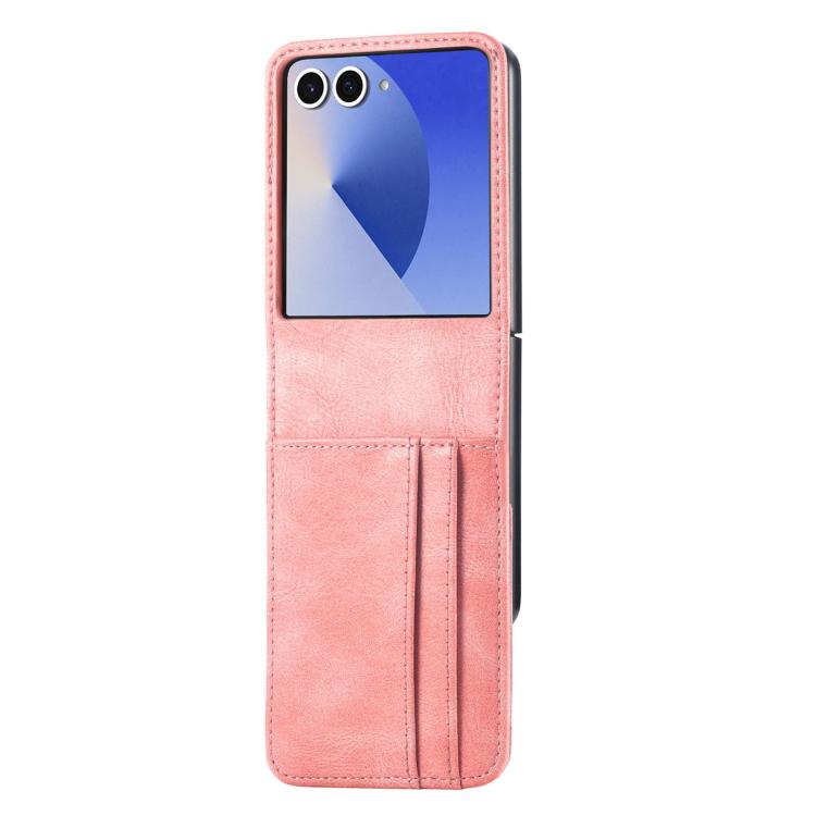 Funda de cuero con ranura para tarjetas y tapa vertical para Samsung Galaxy Z Flip7 5G (rosa)