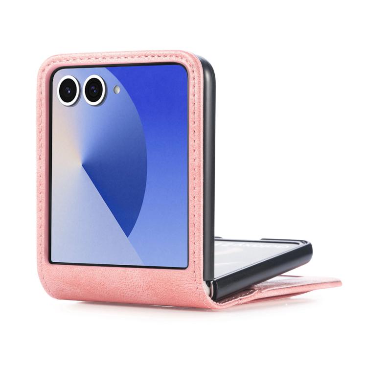 Funda de cuero con ranura para tarjetas y tapa vertical para Samsung Galaxy Z Flip7 5G (rosa)