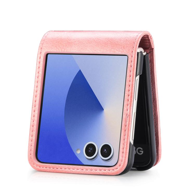 Funda de cuero con ranura para tarjetas y tapa vertical para Samsung Galaxy Z Flip7 5G (rosa)