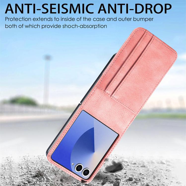 Funda de cuero con ranura para tarjetas y tapa vertical para Samsung Galaxy Z Flip7 5G (rosa)