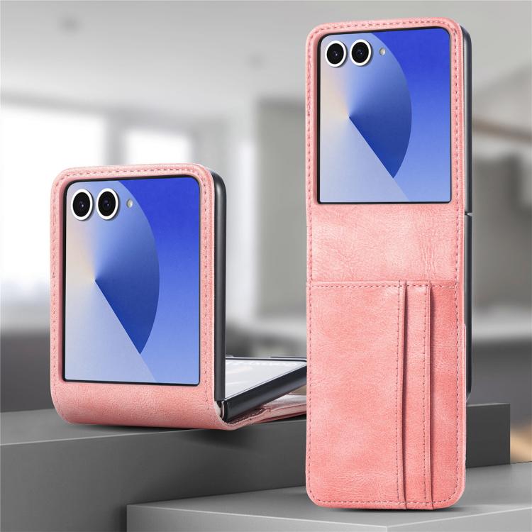 Funda de cuero con ranura para tarjetas y tapa vertical para Samsung Galaxy Z Flip7 5G (rosa)