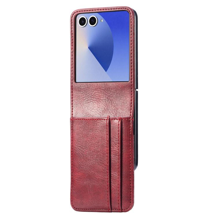 Funda de cuero con ranura para tarjetas y tapa vertical para Samsung Galaxy Z Flip7 5G (roja)