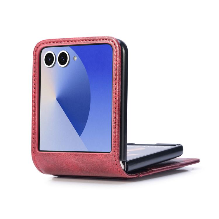 Funda de cuero con ranura para tarjetas y tapa vertical para Samsung Galaxy Z Flip7 5G (roja)