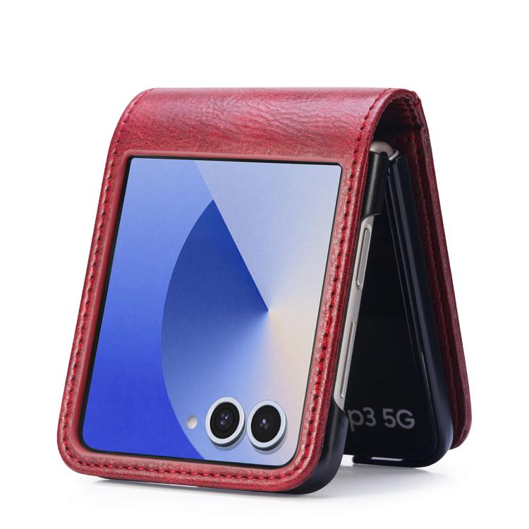 Funda de cuero con ranura para tarjetas y tapa vertical para Samsung Galaxy Z Flip7 5G (roja)
