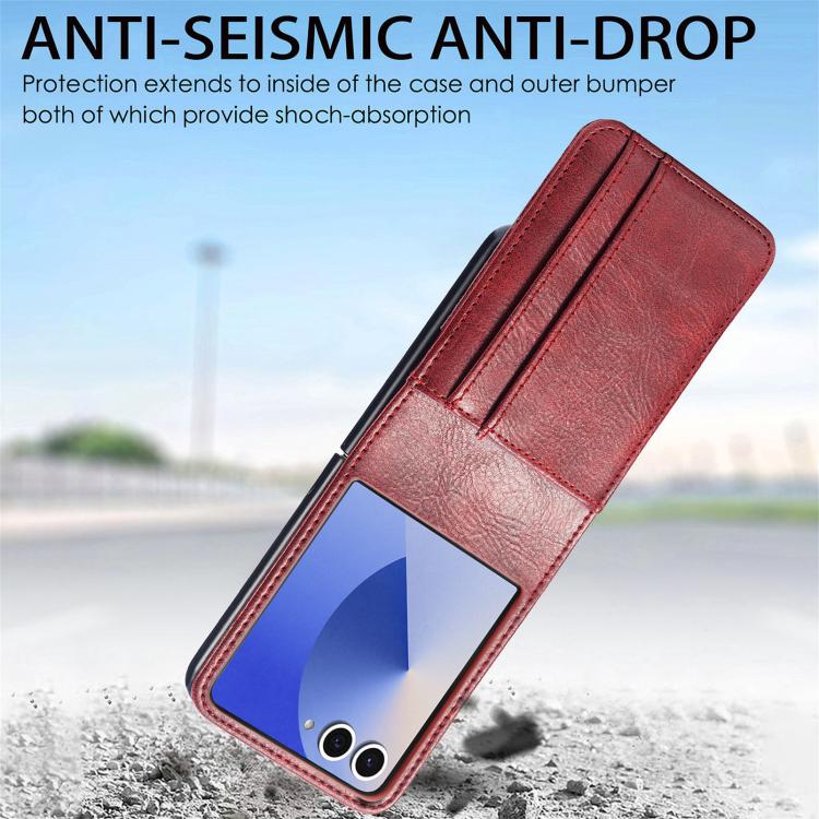 Funda de cuero con ranura para tarjetas y tapa vertical para Samsung Galaxy Z Flip7 5G (roja)