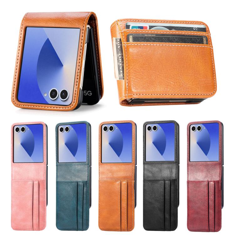 Funda de cuero con ranura para tarjetas y tapa vertical para Samsung Galaxy Z Flip7 5G (negro)