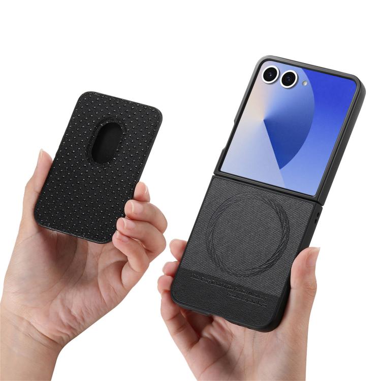 Funda magnética con anillo para Samsung Galaxy Z Flip7 5G, de tela sarga, color negro