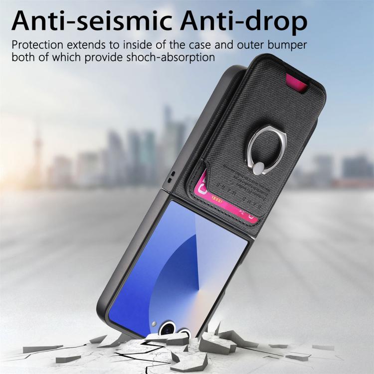 Funda magnética con anillo para Samsung Galaxy Z Flip7 5G, de tela sarga, color negro