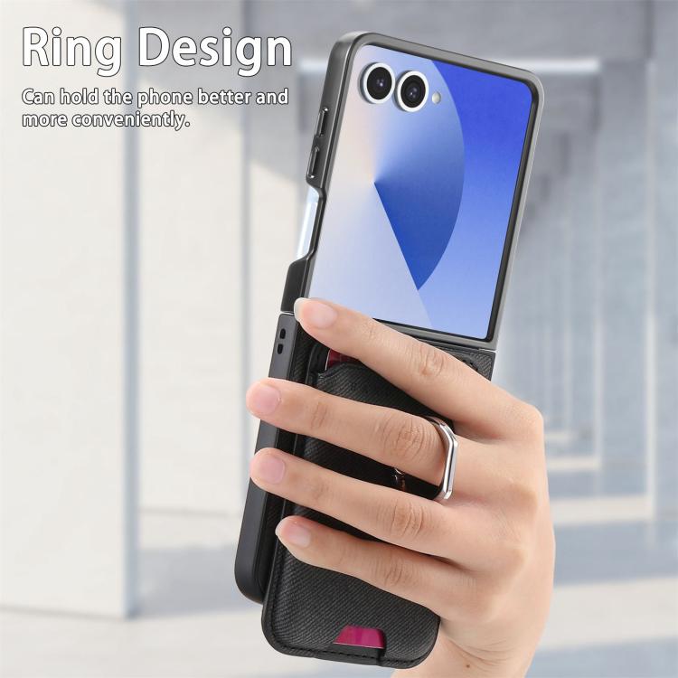 Funda magnética con anillo para Samsung Galaxy Z Flip7 5G, de tela sarga, color negro