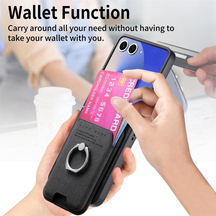 Funda magnética con anillo para Samsung Galaxy Z Flip7 5G, de tela sarga, color negro