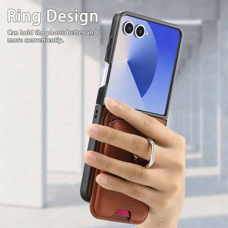 Funda de tela sarga con anillo magnético para Samsung Galaxy Z Flip7 5G (marrón)