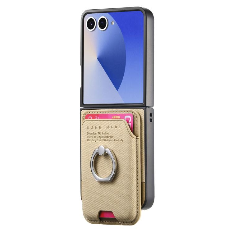 Funda de tela sarga con anillo magnético para Samsung Galaxy Z Flip7 5G (caqui)