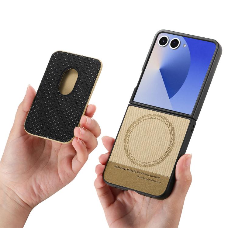 Funda de tela sarga con anillo magnético para Samsung Galaxy Z Flip7 5G (caqui)