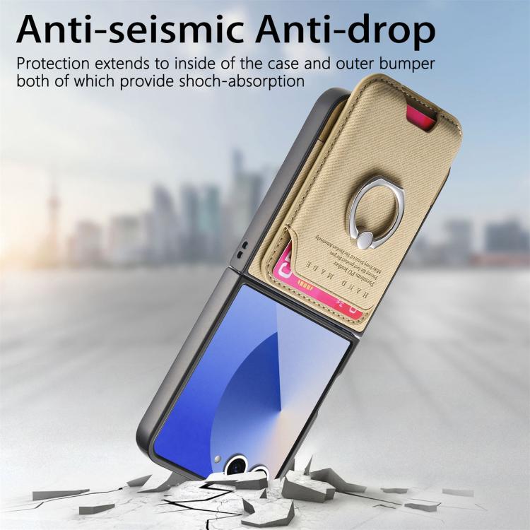 Funda de tela sarga con anillo magnético para Samsung Galaxy Z Flip7 5G (caqui)