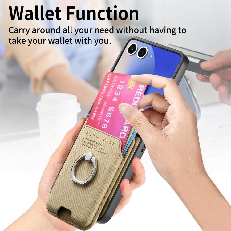 Funda de tela sarga con anillo magnético para Samsung Galaxy Z Flip7 5G (caqui)