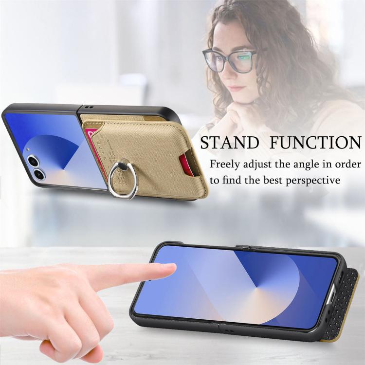 Funda de tela sarga con anillo magnético para Samsung Galaxy Z Flip7 5G (caqui)