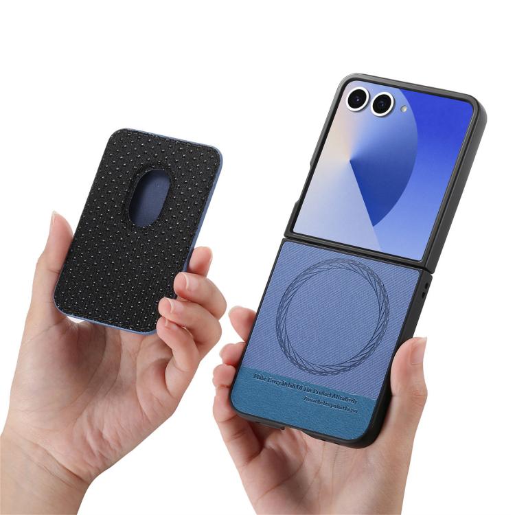 Funda magnética con anillo para Samsung Galaxy Z Flip7 5G, de tela sarga y tarjetero (azul)
