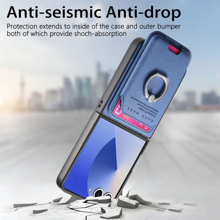 Funda magnética con anillo para Samsung Galaxy Z Flip7 5G, de tela sarga y tarjetero (azul)