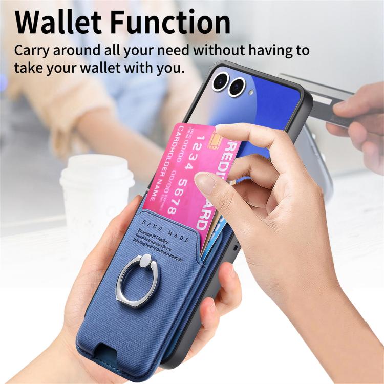 Funda magnética con anillo para Samsung Galaxy Z Flip7 5G, de tela sarga y tarjetero (azul)