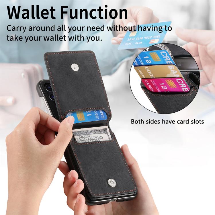 Funda tipo cartera con tapa vertical y anillo de cuero retro para Samsung Galaxy Z Flip5 5G (negro)