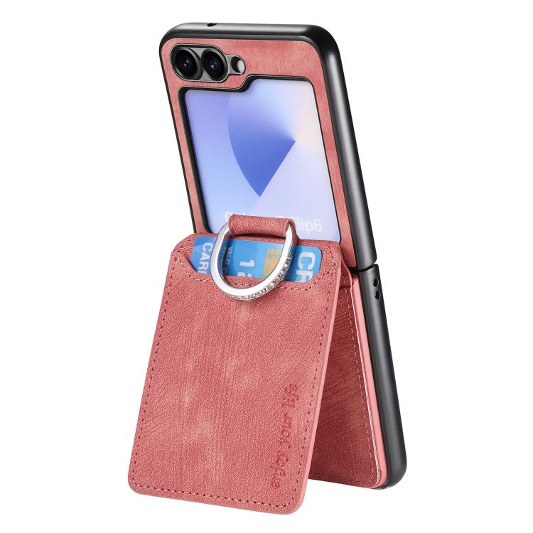 Funda tipo cartera con tapa vertical y anillo de cuero retro para Samsung Galaxy Z Flip5 5G (rosa)