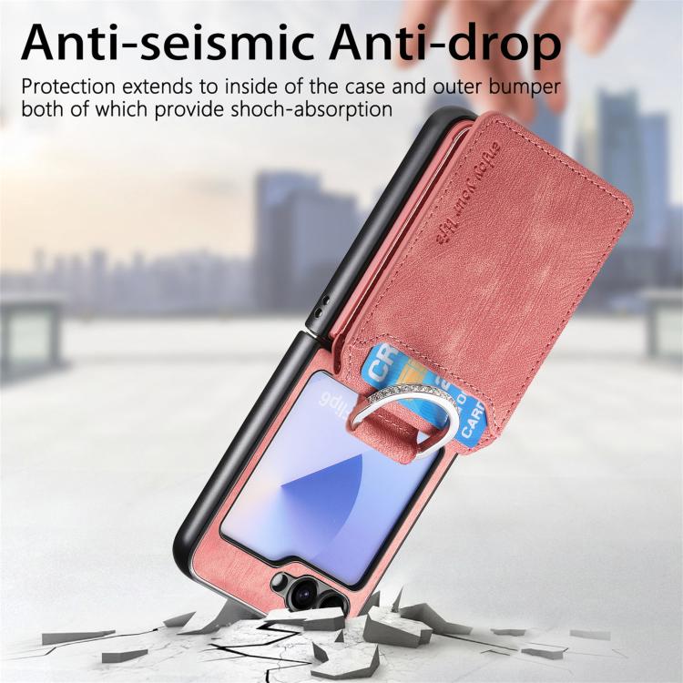 Funda tipo cartera con tapa vertical y anillo de cuero retro para Samsung Galaxy Z Flip5 5G (rosa)