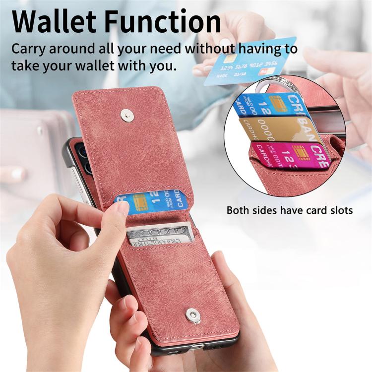 Funda tipo cartera con tapa vertical y anillo de cuero retro para Samsung Galaxy Z Flip5 5G (rosa)