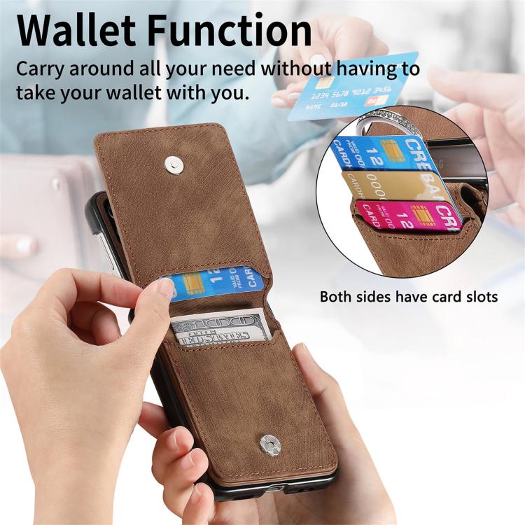 Funda tipo cartera con tapa vertical y anillo de cuero retro para Samsung Galaxy Z Flip5 5G (marrón)