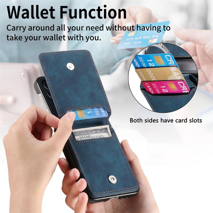Funda tipo cartera con tapa vertical y anillo de cuero retro para Samsung Galaxy Z Flip6 5G (azul)