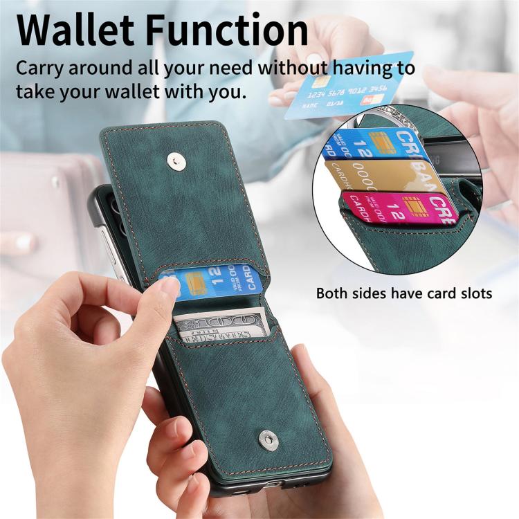 Funda tipo cartera con tapa vertical y anillo de cuero retro para Samsung Galaxy Z Flip6 5G (verde)
