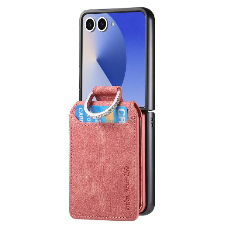 Funda tipo cartera con tapa vertical y anillo de cuero retro para Samsung Galaxy Z Flip7 5G (rosa)
