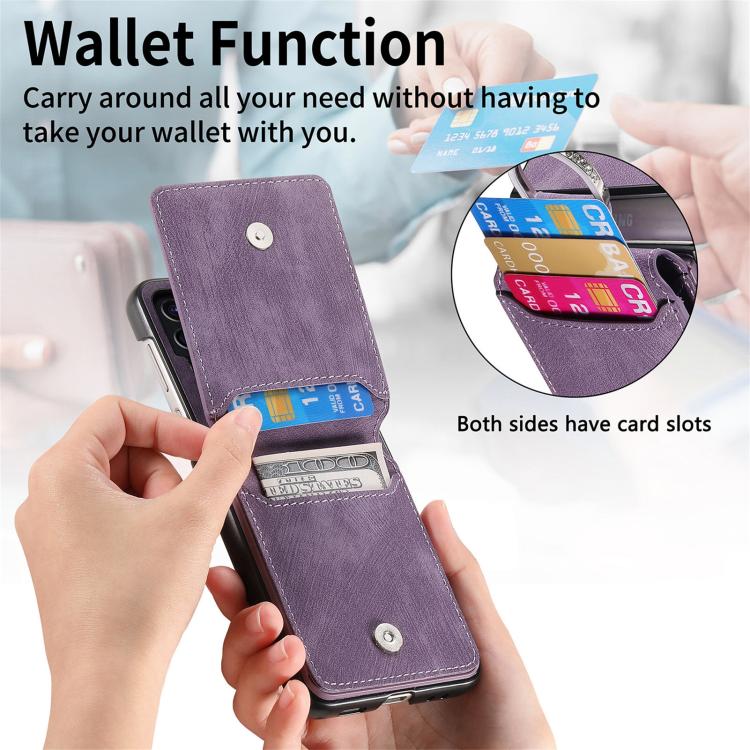 Funda tipo cartera con tapa vertical y anillo de cuero retro para Samsung Galaxy Z Flip7 5G (morado)
