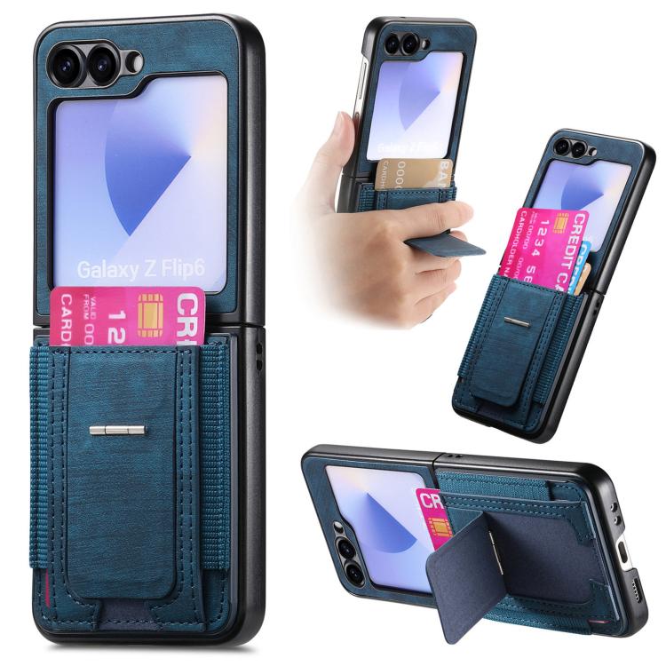 Funda de cuero retro plegable con soporte y tarjetero elástico para Samsung Galaxy Z Flip5 5G (azul)