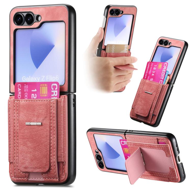 Funda de cuero retro plegable con soporte y tarjetero elástico para Samsung Galaxy Z Flip5 5G (rosa)