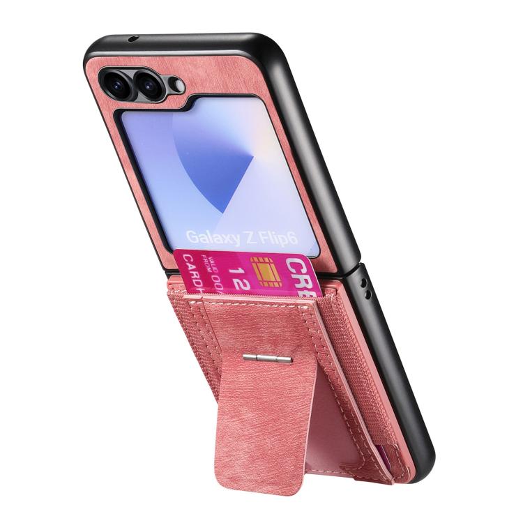 Funda de cuero retro plegable con soporte y tarjetero elástico para Samsung Galaxy Z Flip5 5G (rosa)