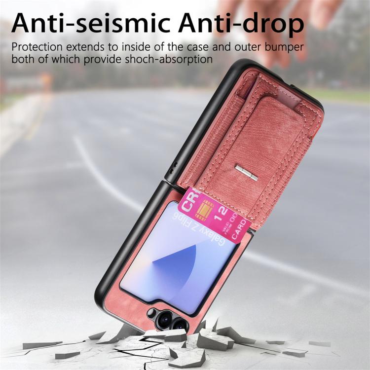 Funda de cuero retro plegable con soporte y tarjetero elástico para Samsung Galaxy Z Flip5 5G (rosa)
