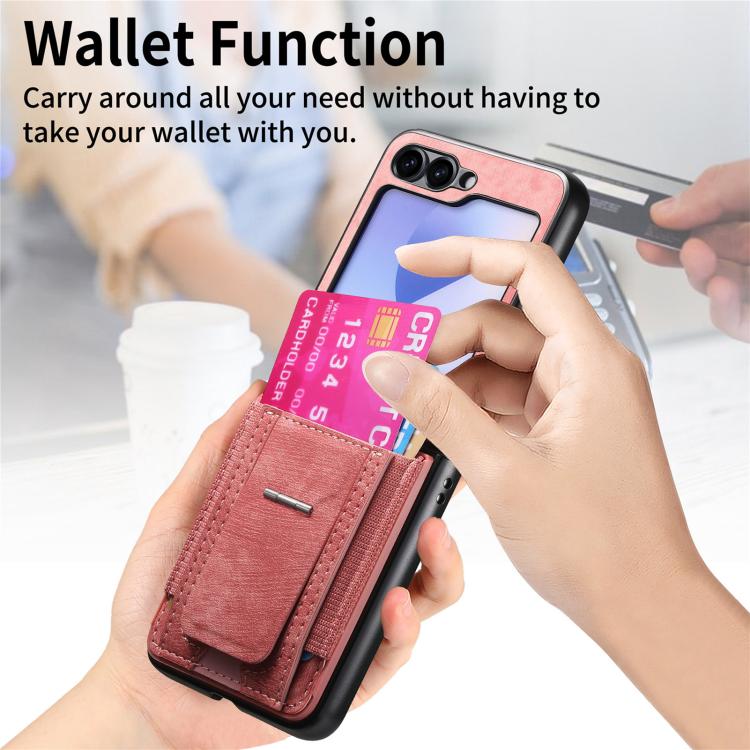 Funda de cuero retro plegable con soporte y tarjetero elástico para Samsung Galaxy Z Flip5 5G (rosa)