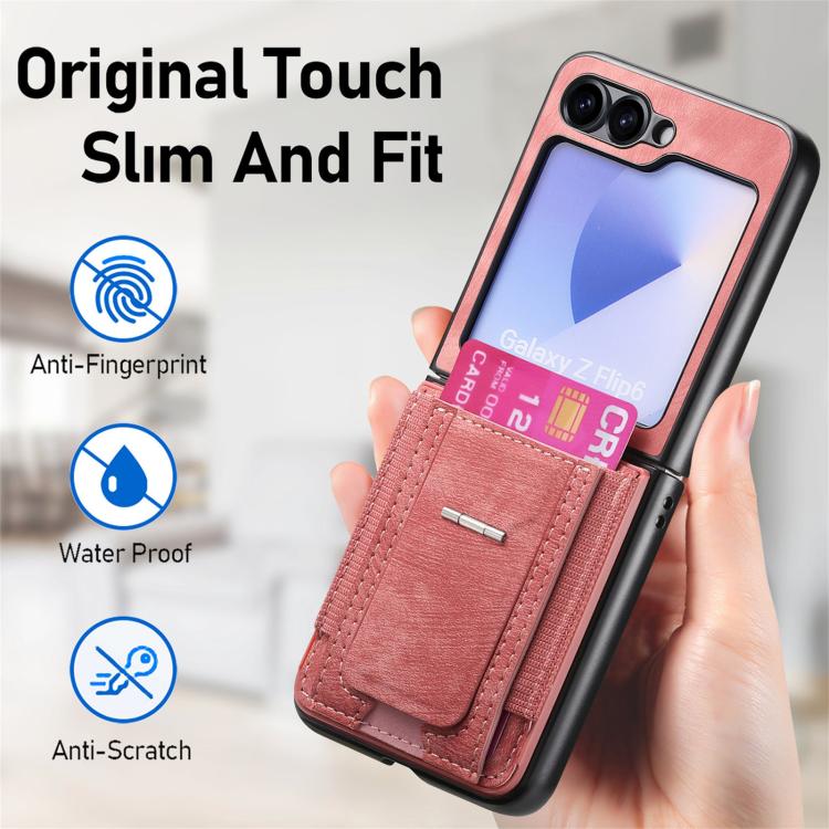 Funda de cuero retro plegable con soporte y tarjetero elástico para Samsung Galaxy Z Flip5 5G (rosa)